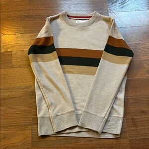 Boys Beige Crewneck Sweater with Stripes